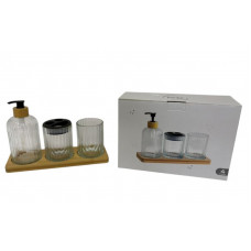 DISPENSER P/BAÑO SET X3 VIDRIO TEXT C/BAND BAMBU 28cm 5822