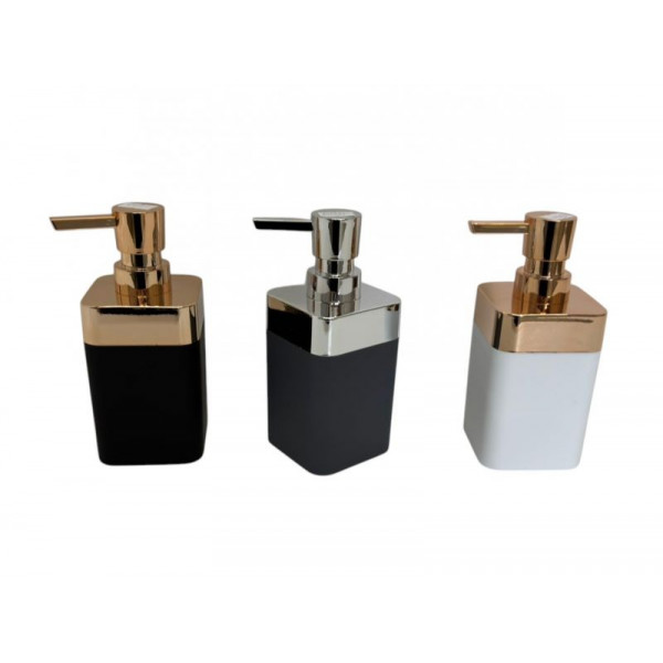 DISPENSER CUADRADO JABON LIQUIDO PVC BCO/NGR/GRIS 16X7cm  3639