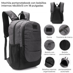 MOCHILA PORTANOTEBOOK CON BOLSILLO 18 GRIS/NEGRO  42854