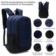 MOCHILA PORTANOTEBOOK CON BOLSILLO 18 AZUL/NEGRO  42855