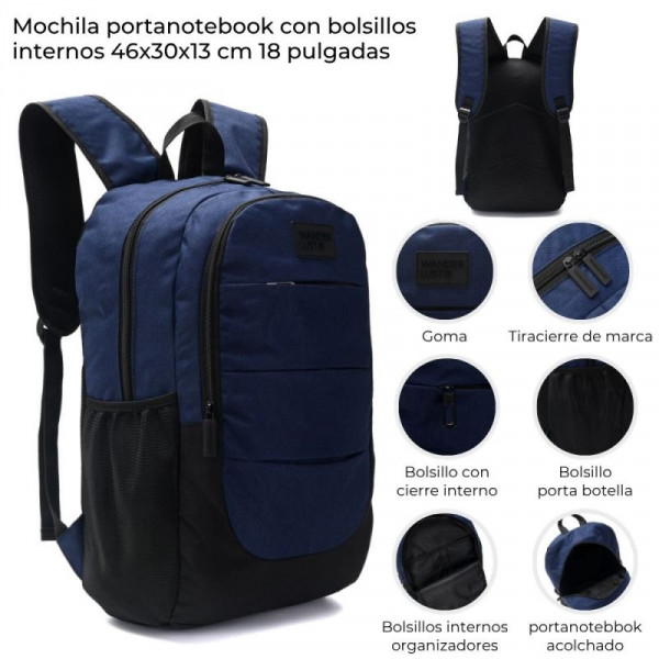 MOCHILA PORTANOTEBOOK CON BOLSILLO 18 AZUL/NEGRO  42855