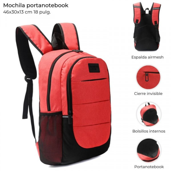 MOCHILA PORTANOTEBOOK CON BOLSILLO 18 ROJO/NEGRO  41590