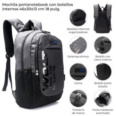 MOCHILA PORTANOTEBOOK CON BOLSILLO 18 GRIS  42848