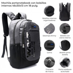 MOCHILA PORTANOTEBOOK CON BOLSILLO 18 GRIS  42848