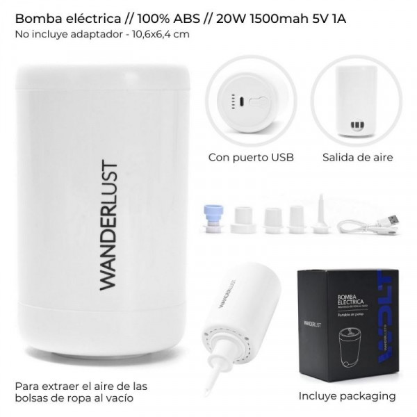 BOMBA ELECTRICA PARA CERRAR AL VACIO USB 20W 10X7cm 38634  WDLT