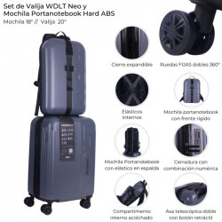 VALIJA NEO + MOCHILA PORTA NOTEBOOK HARD ABS GRIS 20 41096 WDLT