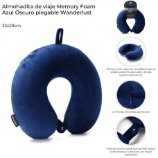 ALMOHADA DE VIAJE PLEGABLE MEMORY FOAM AZUL 33X28cm 43468  WDLT