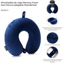 ALMOHADA DE VIAJE PLEGABLE MEMORY FOAM AZUL 33X28cm 43468  WDLT