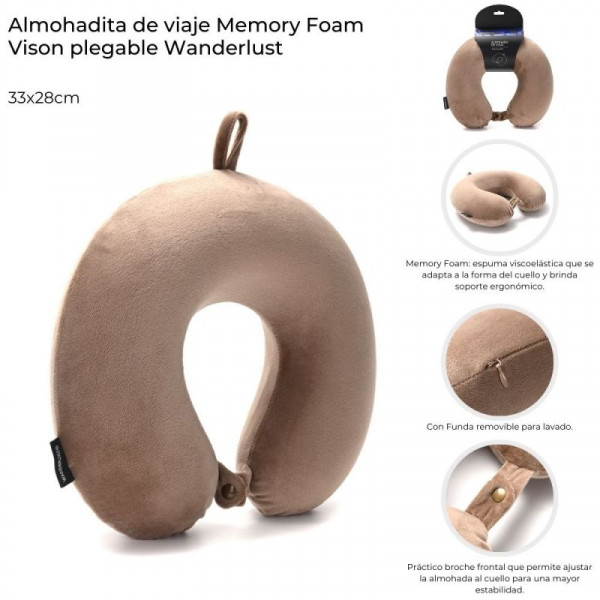ALMOHADA DE VIAJE PLEGABLE MEMORY FOAM VISON 33X28cm 43468  WDLT