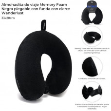 ALMOHADA DE VIAJE PLEGABLE MEMORY FOAM NEGRO 33X28cm 38302  WDLT