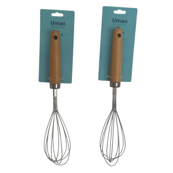 BATIDOR DE ACERO MANGO MADERA   28cm  20615
