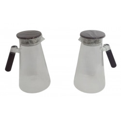 JARRA DE VIDRIO RAYADA CON TAPA Y MANGO MADERA 2lts  5496