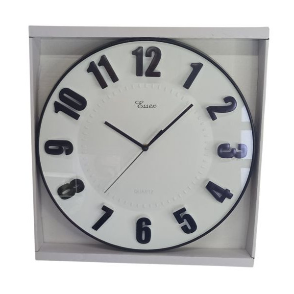 RELOJ PARED NUMEROS RELIEVE 40X3cm BLANCO/NEGRO  6637