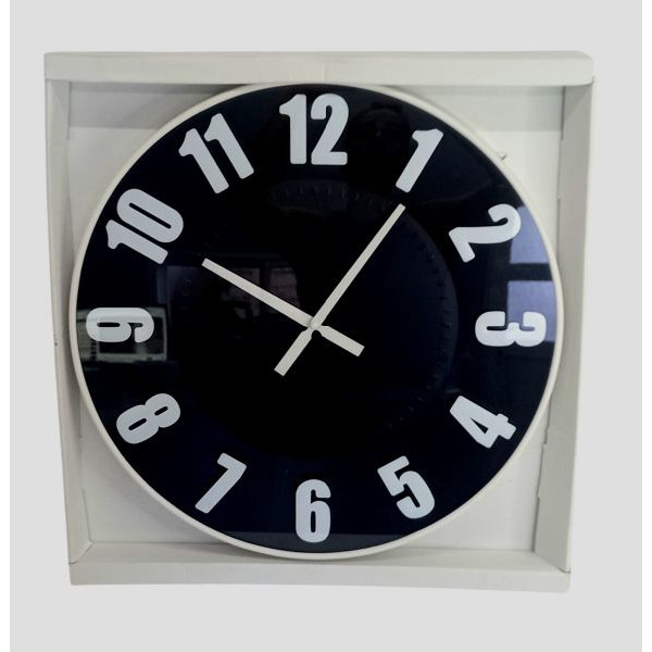 RELOJ PARED NUMEROS RELIEVE 50X5cm BLANCO/NEGRO  6636