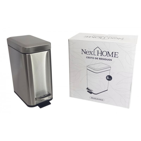CESTO RESIDUOS RECTANGULAR ACERO INOXIDABLE C/PEDAL 5lts 5199
