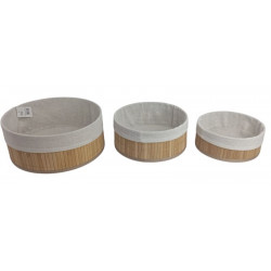 CESTO ORGANIZADOR REDONDO BAMBU X3 C/TELA 30X12cm  6352