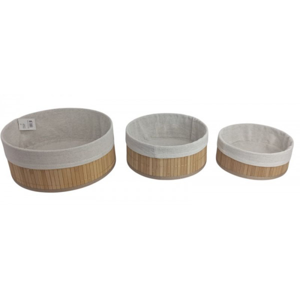CESTO ORGANIZADOR REDONDO BAMBU X3 C/TELA 30X12cm  6352