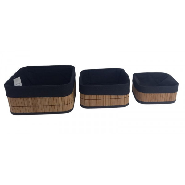 CESTO ORGANIZADOR CUADRADO BAMBU X3 C/TELA 25X12cm  6566