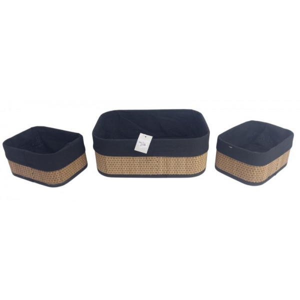 CESTO ORGANIZADOR RECTANGULAR BAMBU X3 C/TELA  33X23X12cm  6342