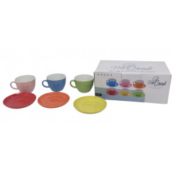 TAZA + PLATO PORCELANA  X6 COLORES SURTIDOS 210ML 1018