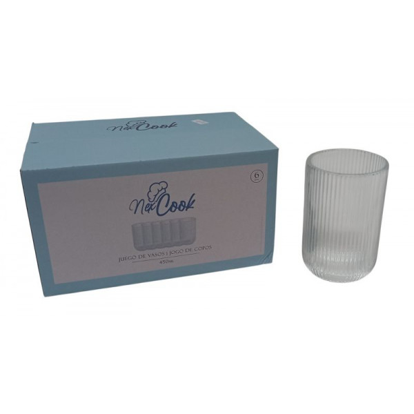 VASO VIDRIO TEXTURA  ACANALADA  TRANS. X6 450ML 6088
