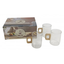 TAZA VIDRIO MANGO MADERA  X6 150cc  2743