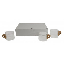TAZA VIDRIO MANGO MADERA TEXTURA RAYADA  X6 100cc  2757