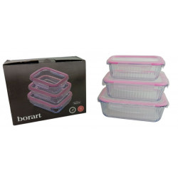 FUENTE DE VIDRIO SET X 3 CON TAPA RECT. 640/1040/1520CC 46420