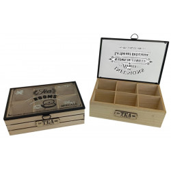 CAJA DE TE  6 DIVISIONES MADERA TAPA DE VIDRIO 24X17X8 413803