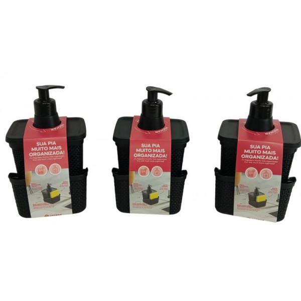 DISPENSER P/DETERGENTE/ESPONJA PVC NEGRO 600ML 3390