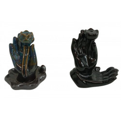 PORTA SAHUMERIO CERAMICA MANO CON FLOR 12CM 402121