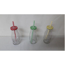 BOTELLA C/TAPA Y SORBETE 15CM   02201