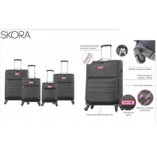 SET VALIJA PINK SOFT 4R 18/20/24/28 MATELASSE BLACK SKORA  31789