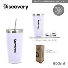 VASO TERMICO 600ml C/BOMBILLA DISCOVERY BLANCO   14013