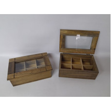 CAJA DE TE x6 C/TAPA VIDRIO 25x16x9cm