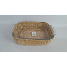 FUENTE RECTANGULAR CON BASE DE MIMBRE 30X20CM CA5574
