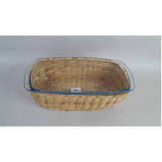 FUENTE DE VIDRIO RECTANGULAR C/BASE MIMBRE 25X15CM CA5573