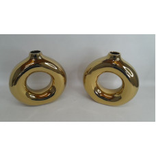 FLORERO CERAMICA DISE?O LISO COLOR DORADO 26X26CM NS405654