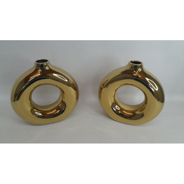 FLORERO CERAMICA DISE?O LISO COLOR DORADO 26X26CM NS405654