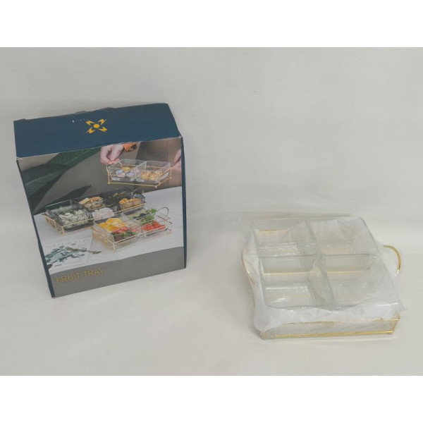 COPETINERO METAL DORADO X 4 BOWLS VIDRIO 25X25CM 23168