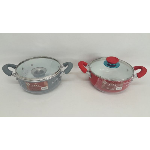 OLLA CERAMICA CON TAPA DE VIDRIO 20CM 33021