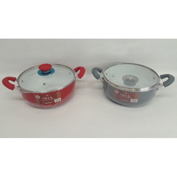 OLLA CERAMICA CON TAPA VIDRIO 24CM 33022