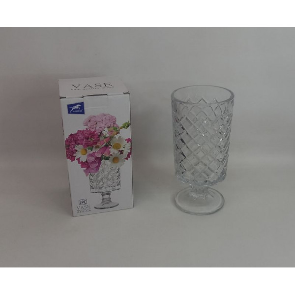 FLORERO COPA VIDRIO DISEÑO DIAMANTE 22X12CM 41197