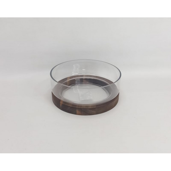 BOWL VIDRIO CON BASE DE MADERA REDONDO 22X10CM CA6377