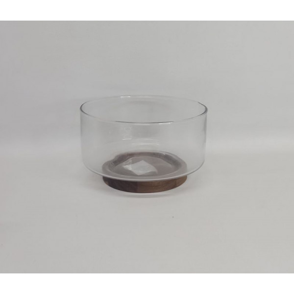 BOWL VIDRIO CON BASE DE MADERA REDONDO 20X12CM CA6381