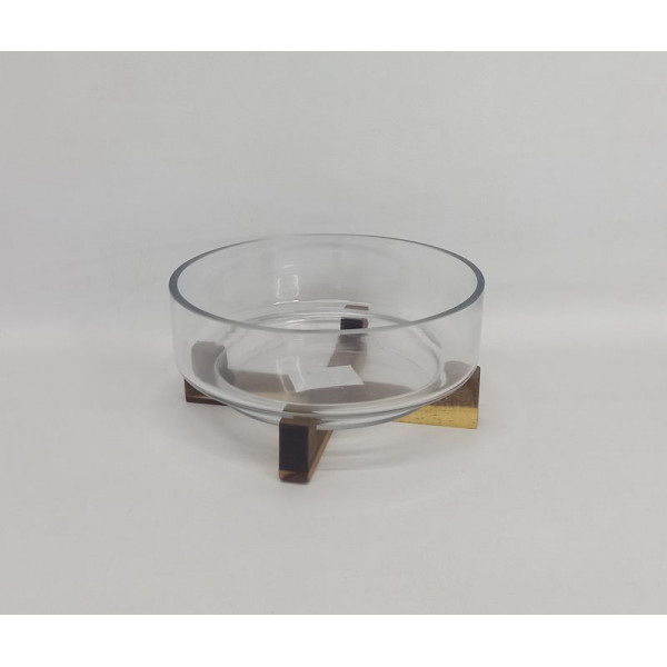 BOWL VIDRIO CON BASE DE MADERA REDONDO 22X10CM CA6379
