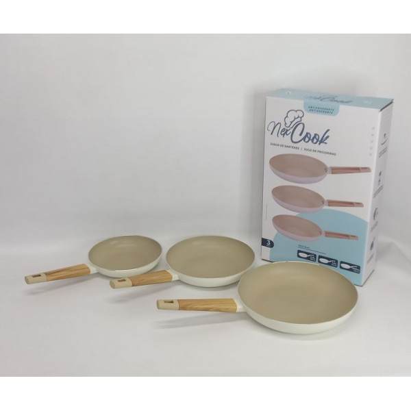 SARTEN ANTIADHERENTE SET X3 MANGO MADERO 28/24/20CM CA5279