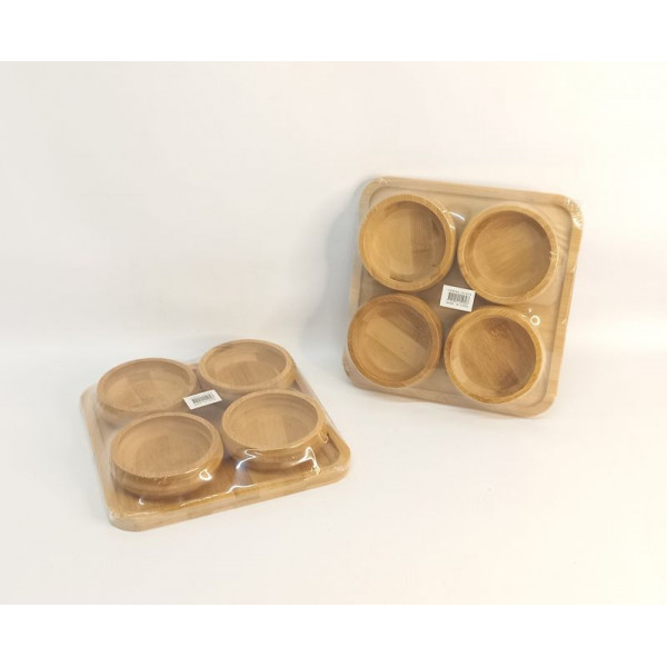 BANDEJA MADERA + SET X4 DIP BAMBOO 22cm 19042