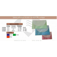 SOBRES PLASTICO BICOLOR CON BOTON Y SOLAPA