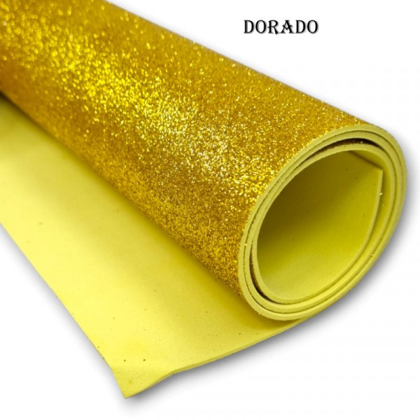 GOMA EVA GLITTER 40x60cm x10 UNIDADES DORADO